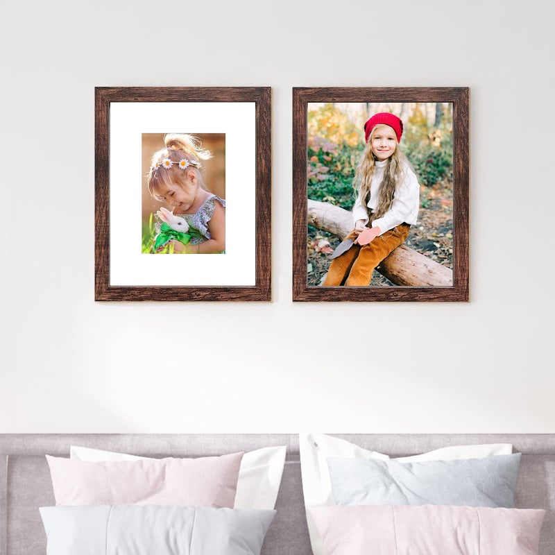 SESEAT 8x10 Picture Frame Set of 10, Display Pictures 5x7 with Mat or 8x10 Prints without Mat, Wall Mounting or Tabletop, Brown - Image 4